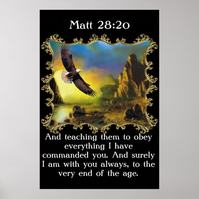 Affiches Matt 28:20 Avec un aigle survolant le paysage. (Devant)