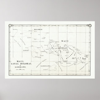 Affiches Maui, Lanai, Molokai, Kahoolawe Carte Vintage 1890