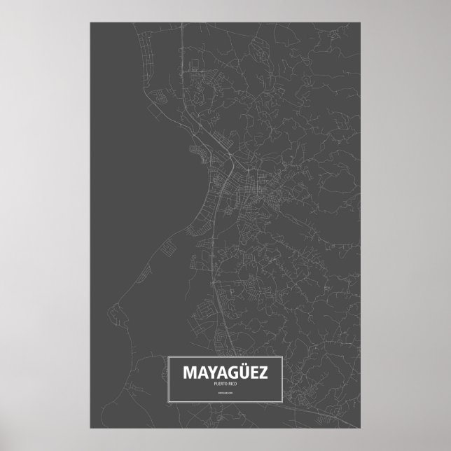 Affiches Mayagüez, Porto Rico (blanc sur noir) (Devant)