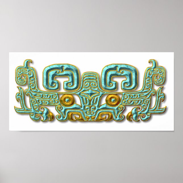 Affiches Mayan Jaguar-turquoise et or (Devant)