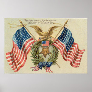 Affiches Médaille de la couronne du drapeau américain Aigle