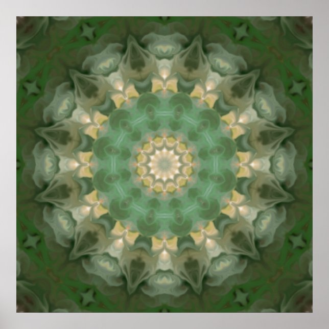 Affiches Médaillon de fleurs vertes Kaleidoscope (Devant)