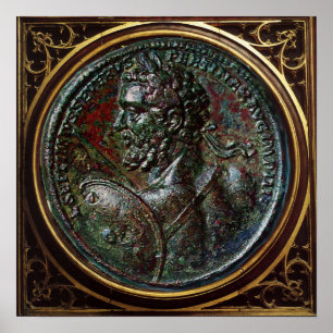 AFFICHES MÉDAILLON EN BRONZE ROMAIN ANTIQUE SEPTIME SÉVÈRE