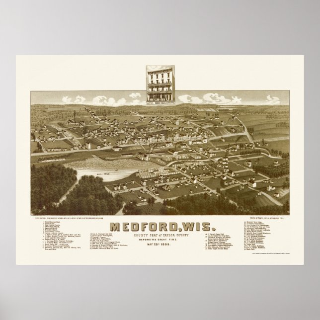 Affiches Medford, WI Carte panoramique - 1885 (Devant)