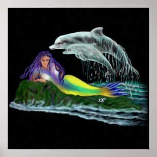 Affiches Meerjungfrau mit Delfinen