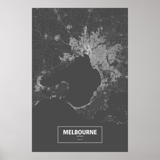Affiches Melbourne, Australie (blanc sur noir) (Devant)