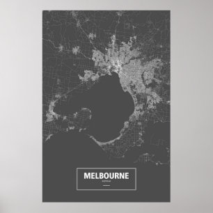 Affiches Melbourne, Australie (blanc sur noir)