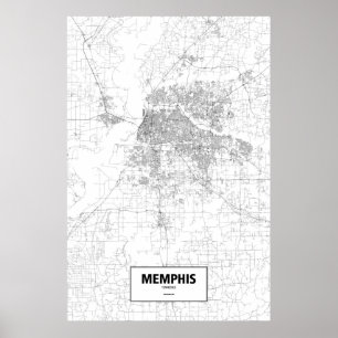 Affiches Memphis, Tennessee (noir sur blanc)