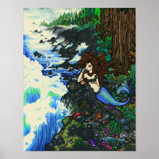 Affiches "Mendocino Mermaid" Fairy Fantasy Coast Ocean Art (Devant)