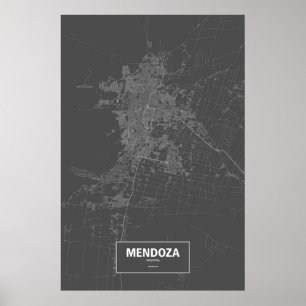 Affiches Mendoza, Argentine (blanc sur noir)