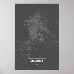 Affiches Mendoza, Argentine (blanc sur noir)