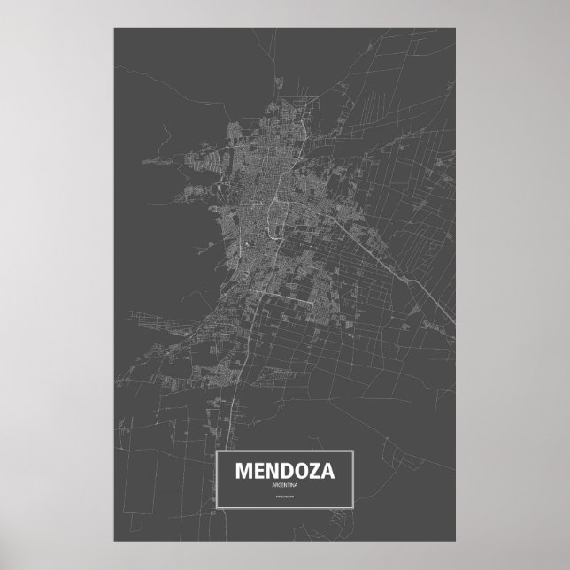 Affiches Mendoza, Argentine (blanc sur noir) (Devant)