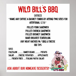AFFICHES MENU BARBECUE DE WILD BILL