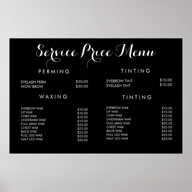 Affiches Menu d'Affiche Imprimée Personnalisée de Prix de S (Devant)
