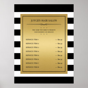 Affiches Menu de service classique or Black White Stripes