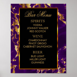 Affiches Menu du Bar - Marbre Violet et Or et Noir