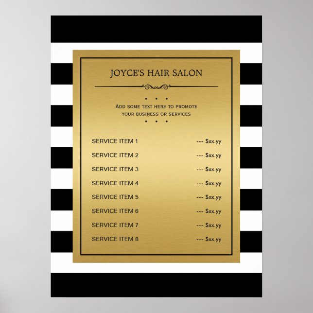 Affiches Menu du service Classic Gold de Black White Stripe (Devant)