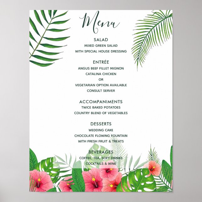 Affiches Menu Mariage tropical aquarelle (Devant)