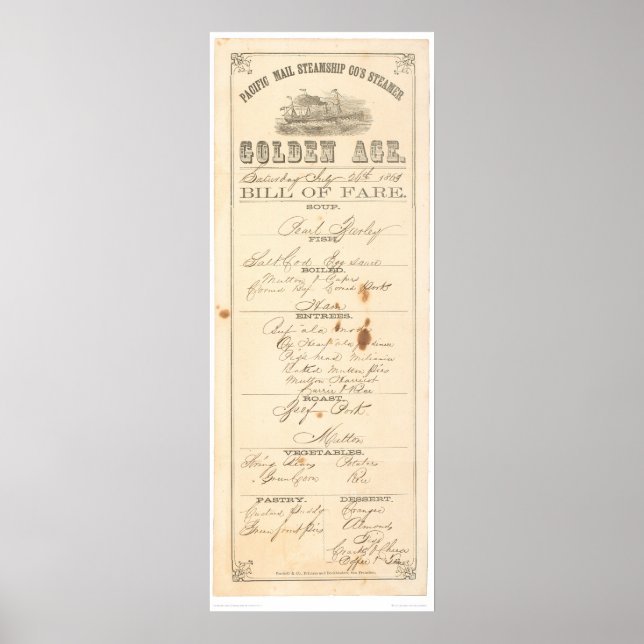 Affiches Menu pour bateau à vapeur "Golden Age" (1276A) (Devant)