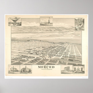 Affiches Merced, CA. Carte panoramique 1888 (1062A)