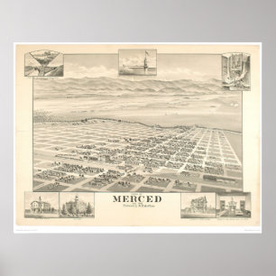Affiches Merced, CA. Panoramic Map 1888 (1062A)