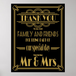 Affiches Merci signe mariage or et noir