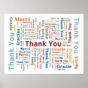 Affiches Merci Word Cloud en 5 langues - Multicolore