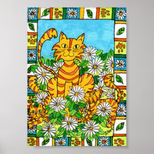 Affiches Mère Chat & Chatons en Daisy Patch Mini Folk Art