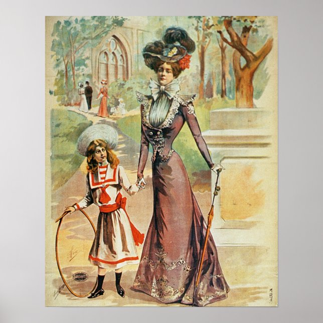 Affiches Mère et fille sur une promenade (litho couleur) (Devant)