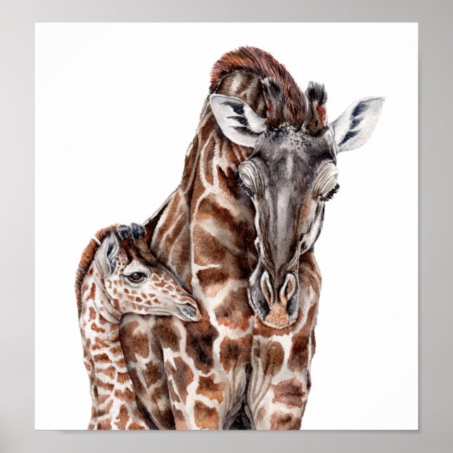 Affiches Mère Giraffe avec Bébé Giraffe (Devant)