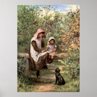 Affiches Mère vintage et enfant dans un cadre champêtre
