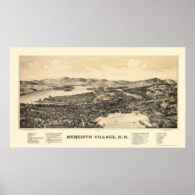 Affiches Meredith, NH Panoramic Map - 1889 (Devant)