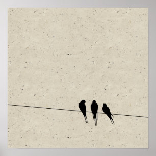 Affiches Merles tachetées silhouette sur fil