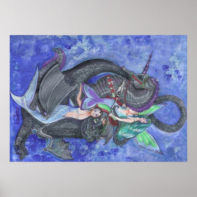 Affiches Mermaid Unicorn Dragon Elf Fairy Imaginaire Magie (Devant)