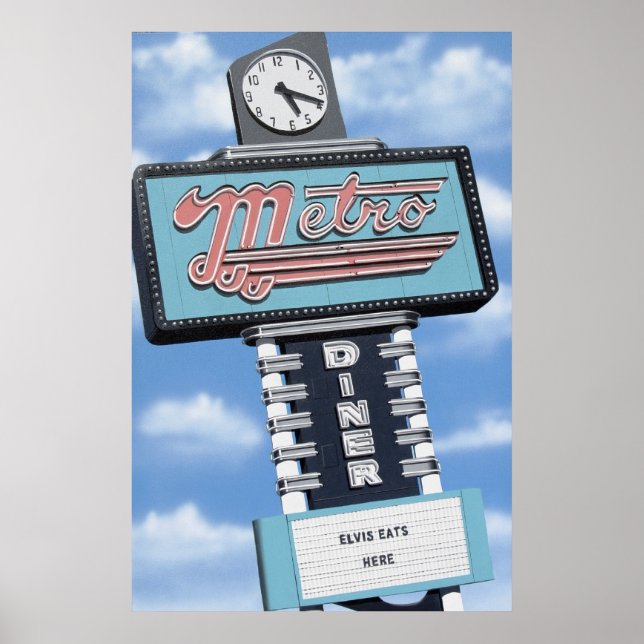Affiches Metro Diner sur la Route 66 Retro Neon Imprimer (Devant)