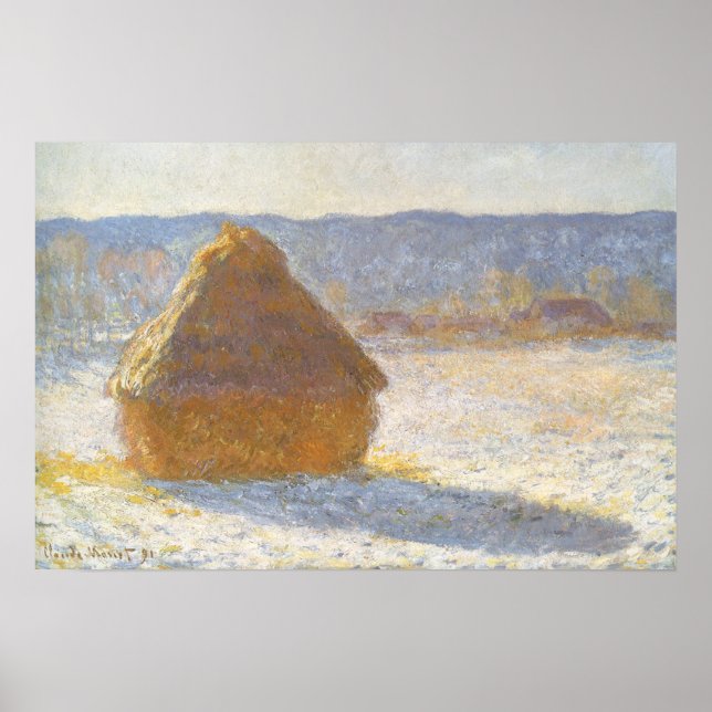 Affiches Meule le matin, effet de neige de Claude Monet (Devant)