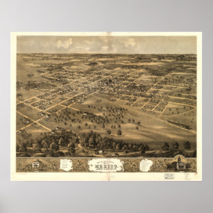 Affiches Mexique Missouri 1869 Antique carte panoramique
