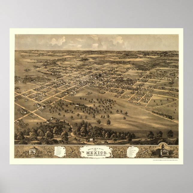 Affiches Mexique, MO Carte panoramique - 1869 (Devant)