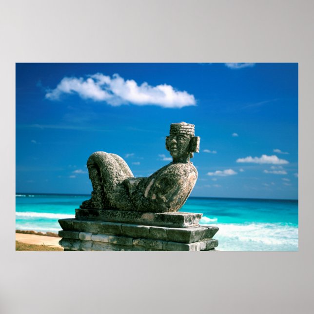 Affiches Mexique, Plage de Cancun, Chac Mool (Devant)