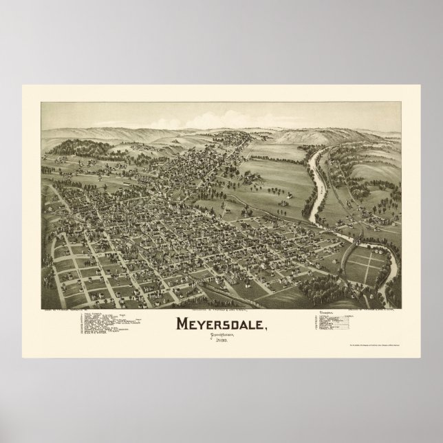 Affiches Meyersdale, PA Carte panoramique - 1900 (Devant)