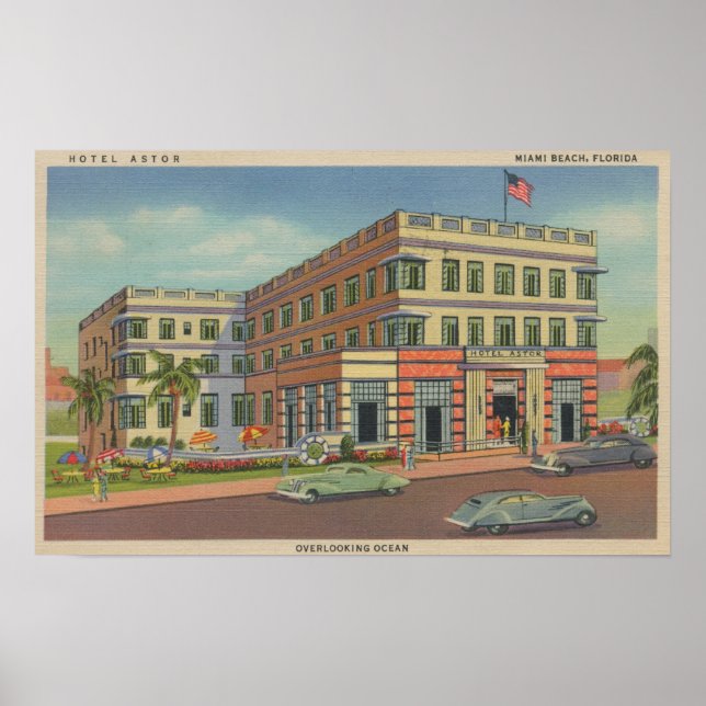 Affiches Miami, Floride - Vue extérieure de l'hôtel Astor (Devant)