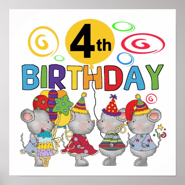 Affiches Mice 4th Birthday T-shirts et cadeaux (Devant)