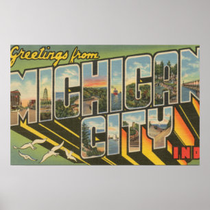 Affiches Michigan City, Indiana - Scènes de grandes lettres