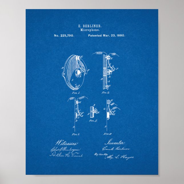 Affiches Microphone Patent - Blueprint (Devant)