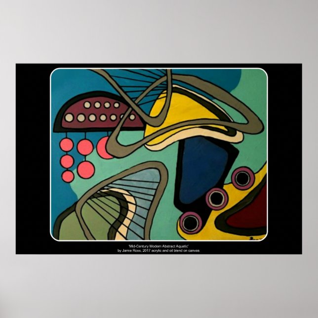 Affiches 'Mid-Century Modern Abstract Aquatic' painting on (Devant)