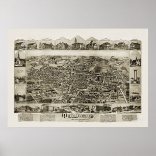 Affiches Middleborough, MA Carte panoramique - 1889