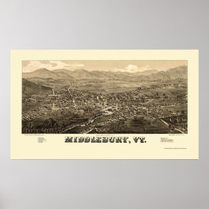 Affiches Middlebury, carte panoramique de VT - 1886