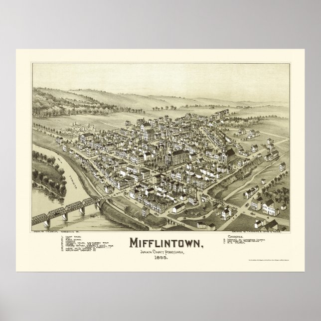 Affiches Mifflintown, PA Carte panoramique - 1895 (Devant)