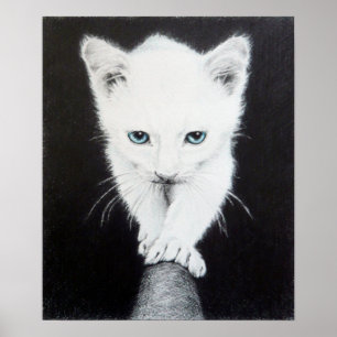Affiches Mignon petit chaton blanc Dessin d'animal Art Amou