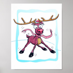 Affiches Mignonne cerf sur la glace Drôle Noël vacances Car